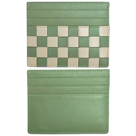 Green woven cardholder on a white background