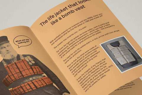 Open book with text and image of a life jacket resembling a bomb vest.