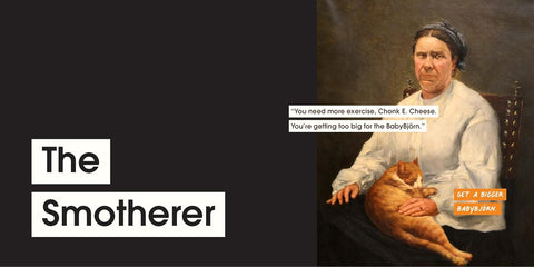 Meme with a historical painting of a woman holding a cat, text overlay, and 'The Smotherer' branding.
