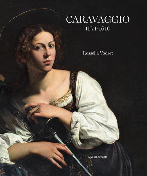 Book cover of 'Caravaggio 1571-1610' by Rossella Vodret with a portrait on a dark background.