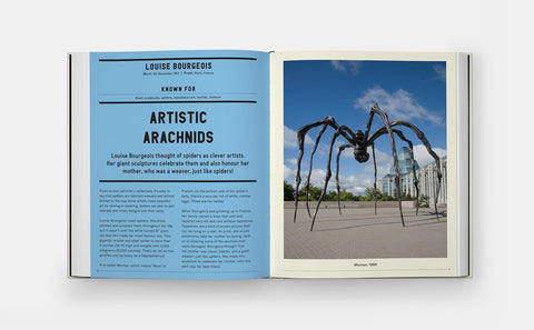 Open book with Louise Bourgeois piece of art and description. 