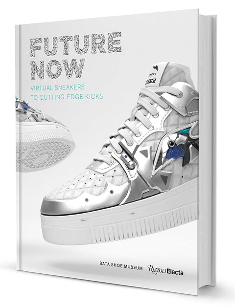 Book cover of 'Future Now' featuring a white sneaker with futuristic design on a white background