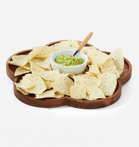 Wood and Ceramic Serving Tray Bowl and Spoon Set