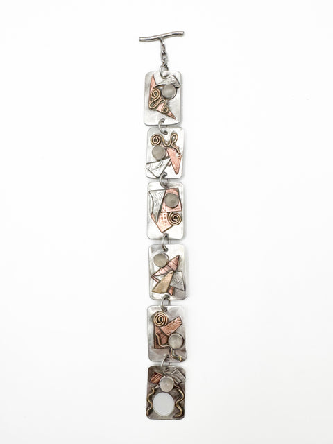 Link Tab Bracelet with Moonstone, 14k Gold and Copper