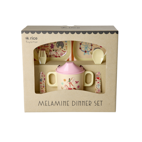 Melamine Baby Dinner Set in Gift Box - Fun Fair Print - 4 pcs