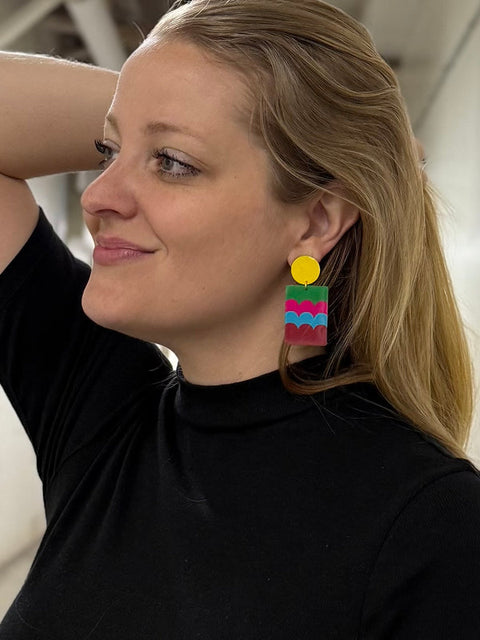 Joyful Waves Screen - Printed Brass Earrings