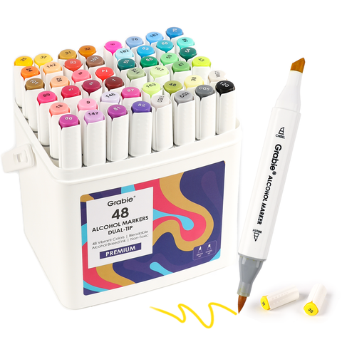 Dual-Tip Alcohol-Based Marker Set Of 48 With Coloring Book