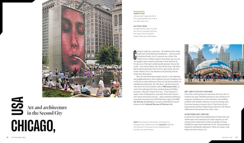 Book spread featuring art and architecture in Chicago, USA.