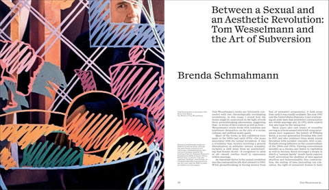 Book page with artistic illustration and text about Tom Wesselmann and art of subversion.