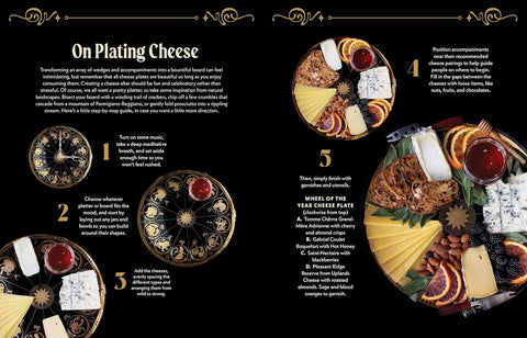 Instructions on plating cheese with visual examples on a black background