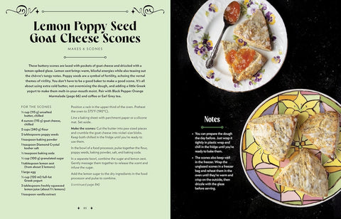 Recipe for lemon poppy seed goat cheese scones with images of scones on plates.