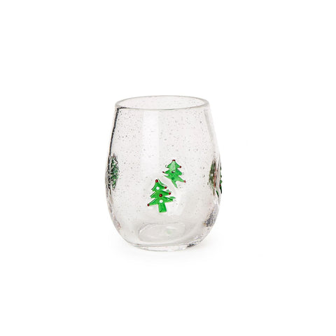 Stemless Wine Glass with Christmas Tree