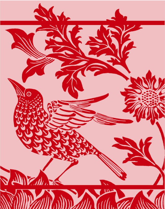 Red Twiggy Bird Tea Towel
