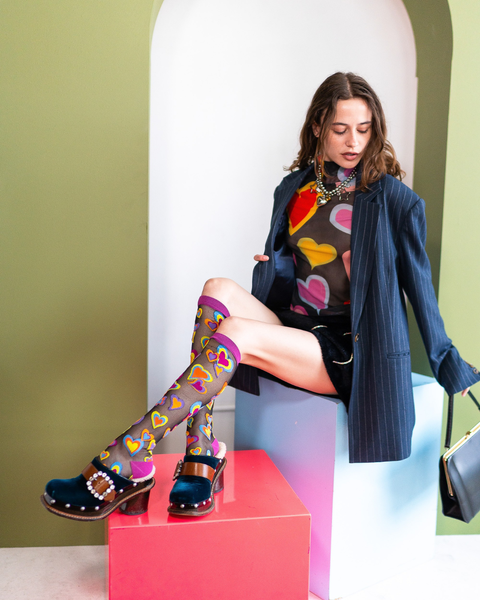 Y2K Hearts Black Sheer Knee High Sock