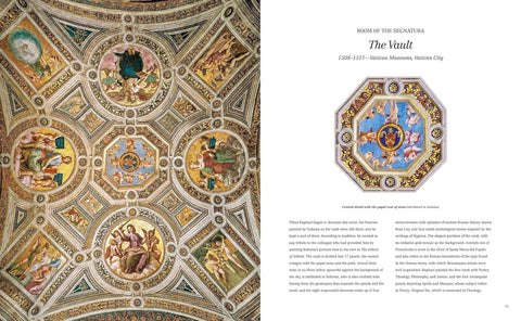 Decorative ceiling with intricate patterns and a section of text on a white background