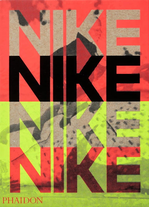 Book cover with repeated 'Nike' text in various colors and a Phaidon logo.