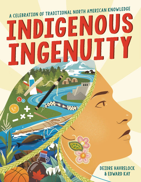 Book cover of 'Indigenous Ingenuity' with a stylized illustration of a person's face and traditional elements.
