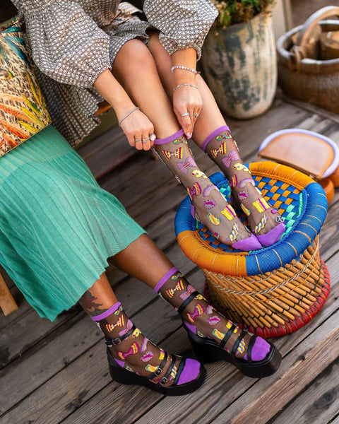 Pasta Lover Black Sheer Crew Sock