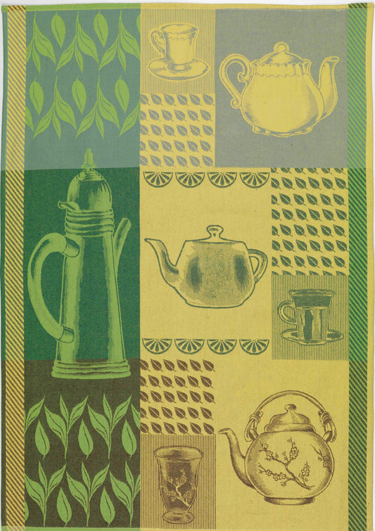 Italian Print Teapot Green and Yellow