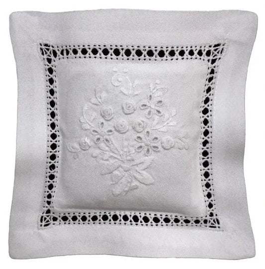 Embroidered Sachet Floral White Bouton