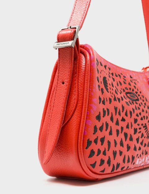 Lucas Hobo Mini Poppy Red Handbag - Retro Tiger Embroidery