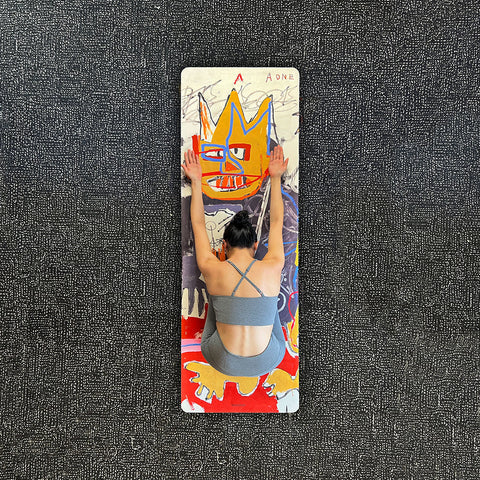 Exercise mat featuring Basquiat's artwork A-One.