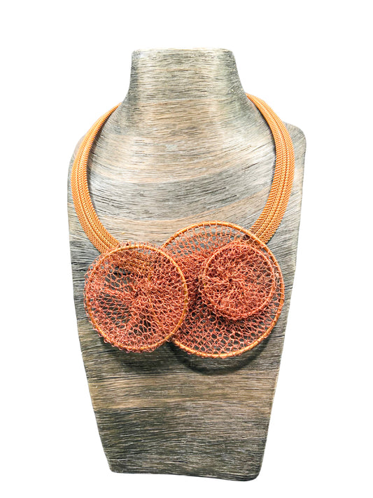 Mesh Double Circle Necklace in Copper and Antique Brass