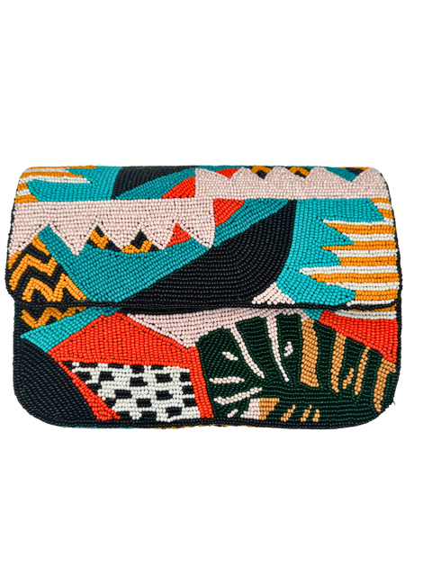 All Beaded Multi Color Box Bag Clutch