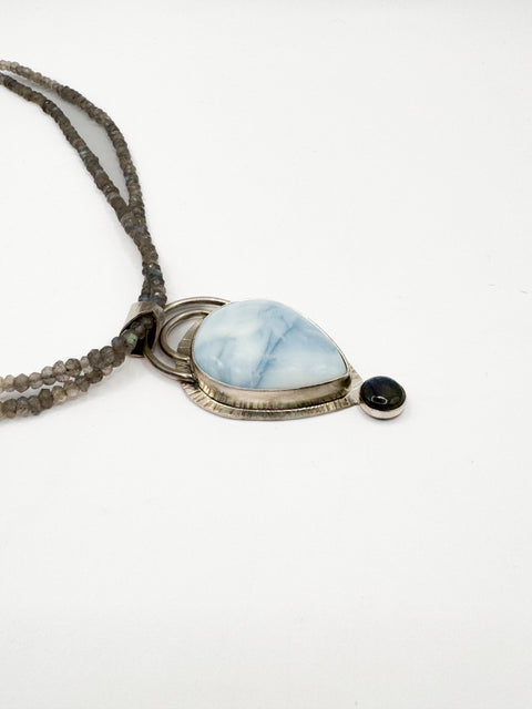 Owyhee Opal and Labradorite Pendant on Labradorite Bead Necklace