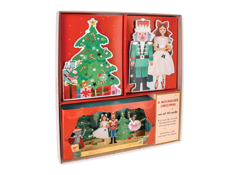 Set of Nutcracker Christmas cards in a decorative box with illustrations of characters and a Christmas tree.