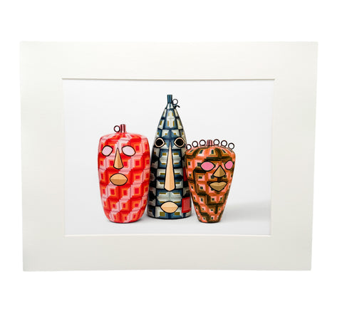 Painted Log Cabin Face Jug Matted Print Corey Pemberton