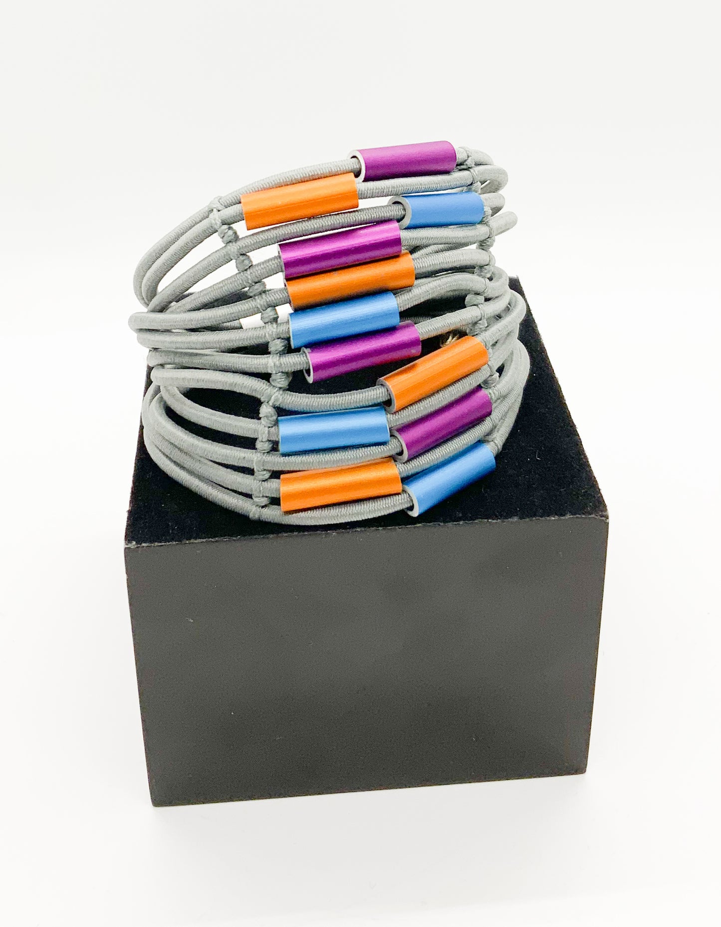 Multirow Bracelet with Aluminum Cylinder & Magnetic Closure