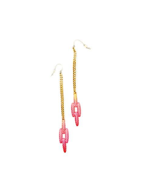 Roman Chain Long Earrings Hot Pink, Red and Gold