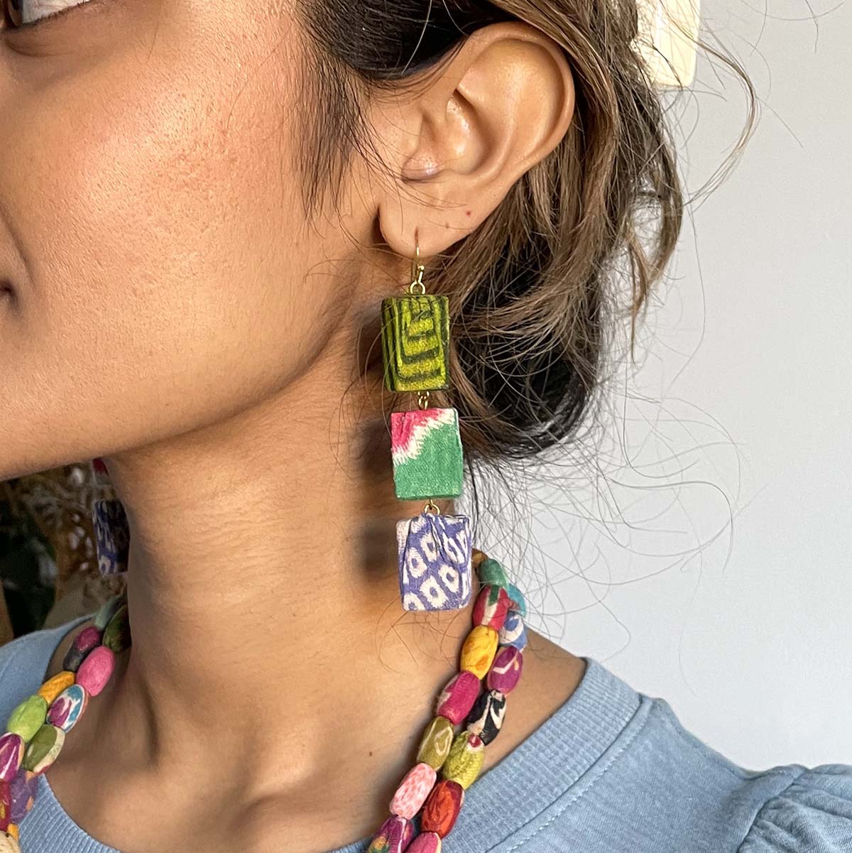 Kantha Block Earrings