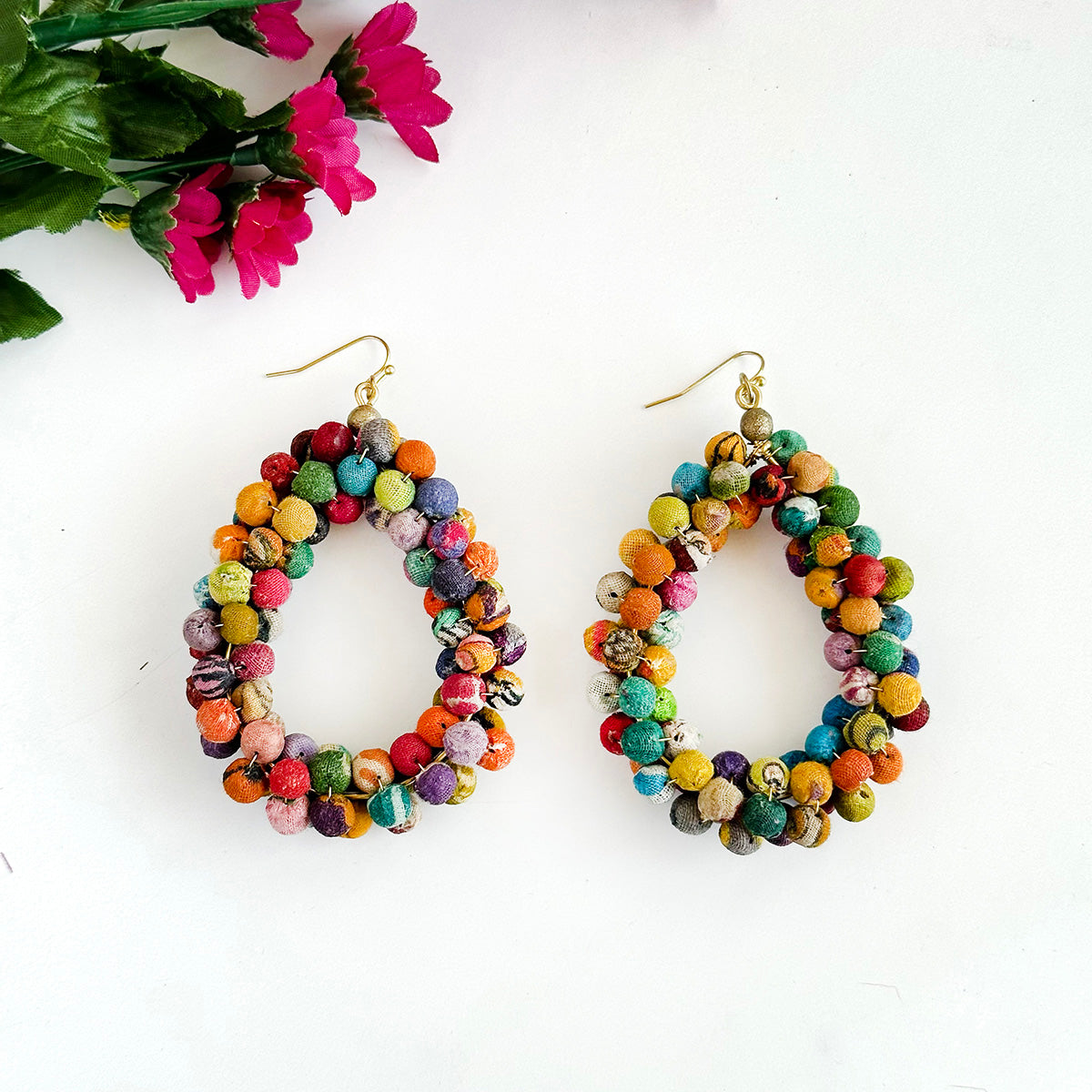 Kantha Sculptural Teardrop Earrings