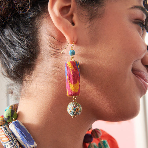 Cylindrical Kantha Earrings