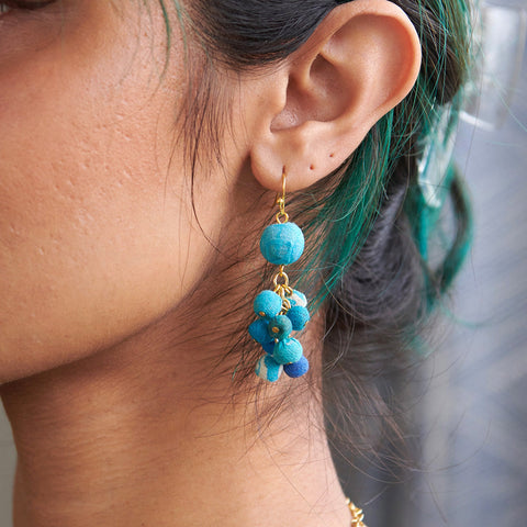 Kantha Azure Dangle Cluster Earrings