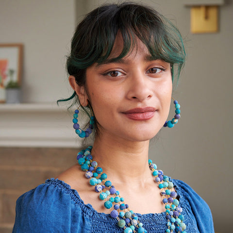 Kantha Azure Graduated Hoops