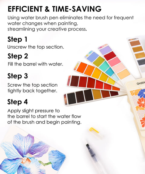 Foldable Watercolor Set of 56 with Water Brush Pen