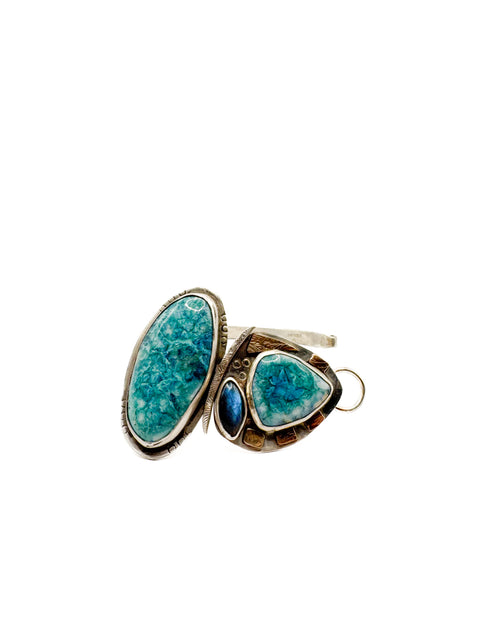 Bar Link Turquoise Pottery with Labradorite Bracelet