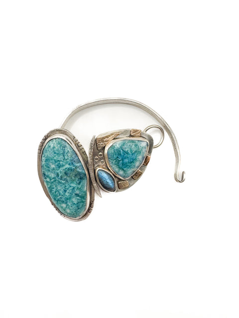 Bar Link Turquoise Pottery with Labradorite Bracelet