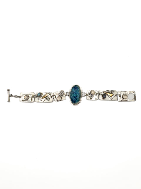 Link Bracelet with Oval Pottery, Labradorite and Moonstone