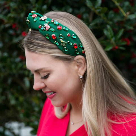 Mary Headband Green with Holiday Jewels