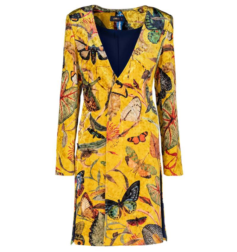 Yellow Butterfly Velvet Kimono
