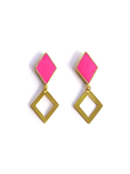 Magenta and Gold Geometric Earrings