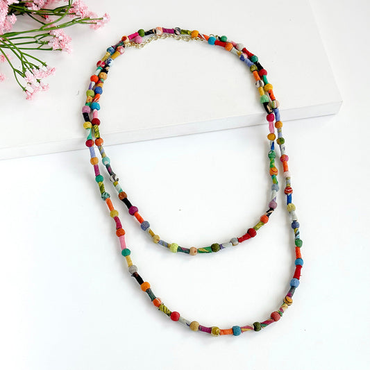 Scrolled and Dotted Kantha Necklace