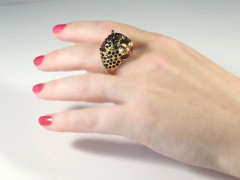 Leopard Ring with Emerald Eyes