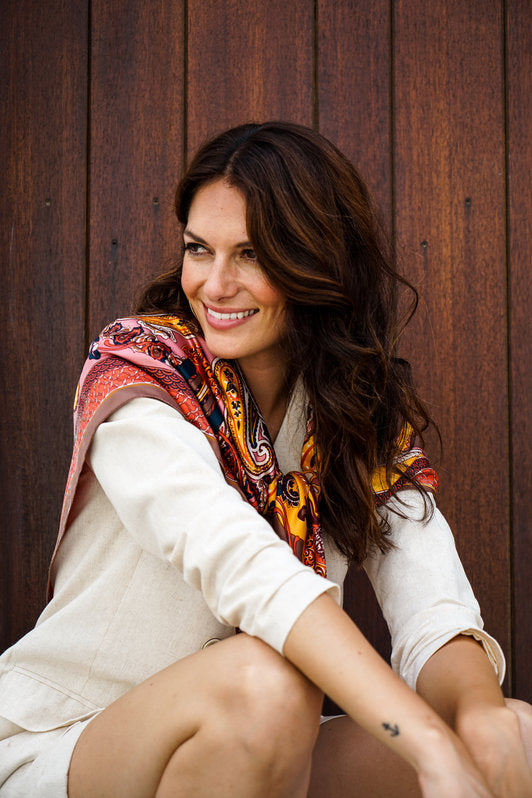 Satin Square Paisley Print Scarf
