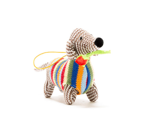 Knitted Sausage Dog with Flowers