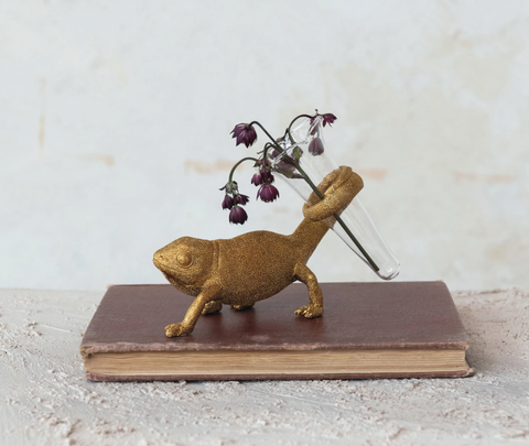 Chameleon with Glass Vase